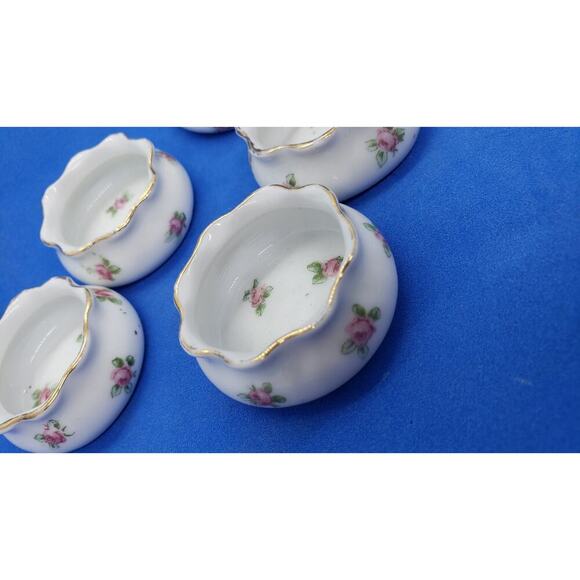 5 Antique Salt Cellar Server Tiny Bowl White Porcelain Pink Roses Austria Vtg - Picture 9 of 11
